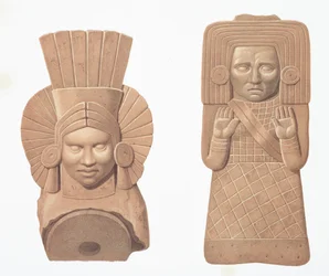 Två terrakottafigurer av kvinnor från Palenque, tallrik från 